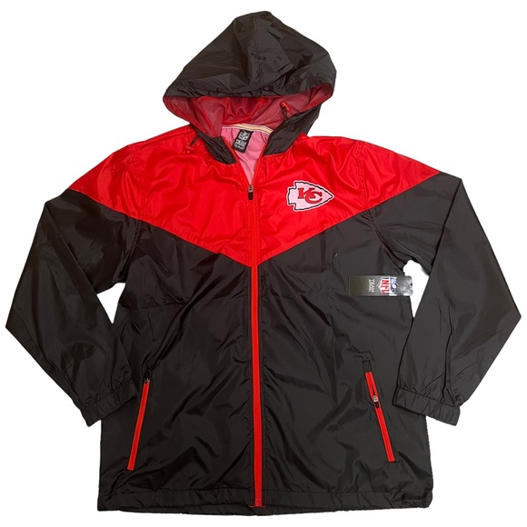 Kansas City Chiefs NFL Rain Jacket Windbreaker Full Zip Black Red - Picture 13 of 13